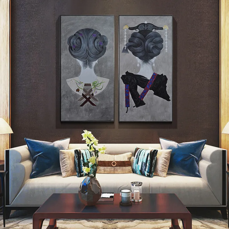 HAOCHU Modernen Chinesischen Stil Wohnzimmer Dekorative Malerei Sofa Hintergrund Wandmalereien Figur Kleidung Haar Zubehör Poster LJ239d