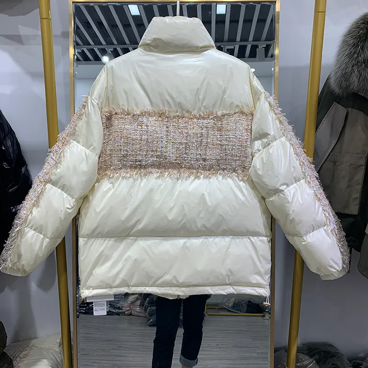 Pin Jie Kuan Down Jacket Women's Short Style White Duck Collar Warm Loose Coat för vintern 201103