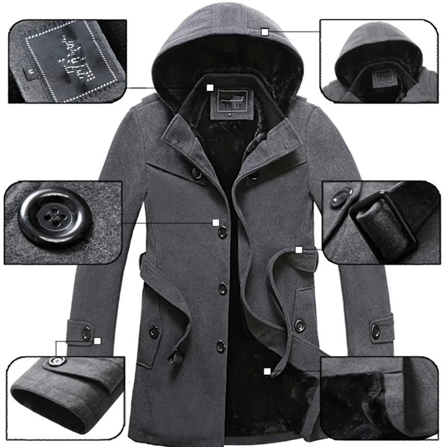 M4XL 겨울 트렌치 코트 남자 모직 코트 두꺼운 남성 의류 의류 크기 4xL 울 재킷 T200117