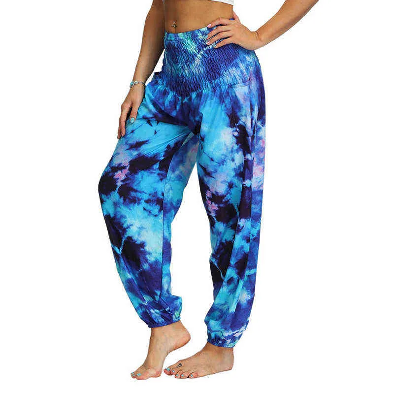 Pantaloni da yoga hippy larghi casuali da donna Pantaloni larghi con stampa floreale Pantaloni elasticizzati il fitness Pantaloni Aladdin Harlan 2021 hot H1221