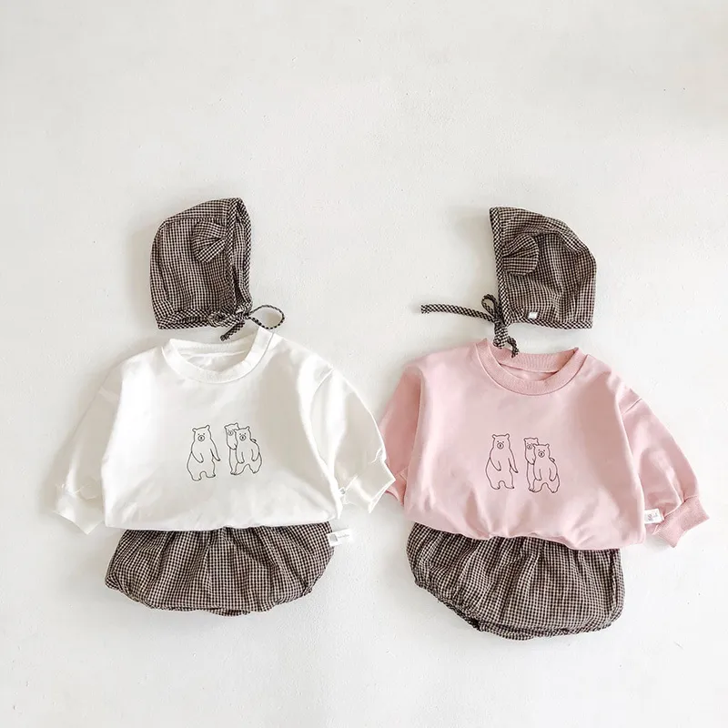 MILANCEL Automne Né Baby Girl Set Cartoon Imprimer Sweats à capuche avec short en option et chapeau de lapin Ensembles de vêtements pour bébé garçon LJ201223