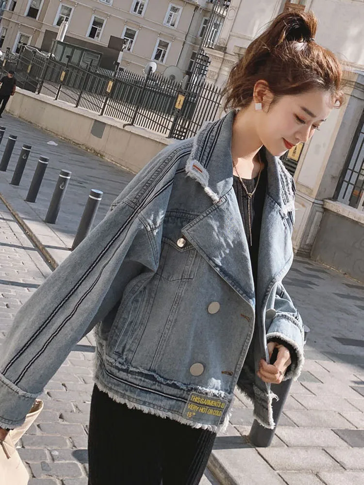 Veste en jean femme section courte vêtements d'automne version coréenne de la saison scolaire lâche étudiant sauvage net rouge veste haut 201023