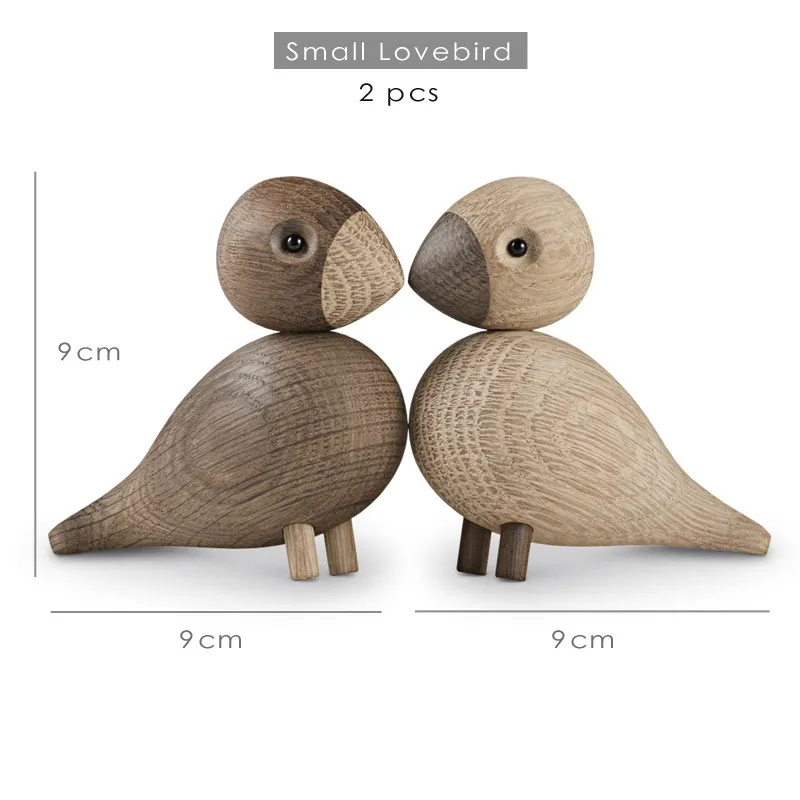 Danish Gifts Wooden Lovebird Figurines Nature Oak Wood Birds Colorful Statue Animal Figure Home Decoration Accessories New LJ200908