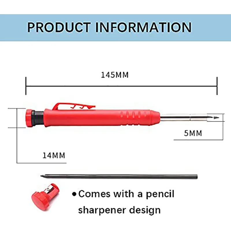 Solid Carpenter Ołówek Zestaw z 7 Refill prowadzi narzędzia ręczne, wbudowany ostrzarka, narzędzie do znakowania mechanika mechanicznego mechanicznego