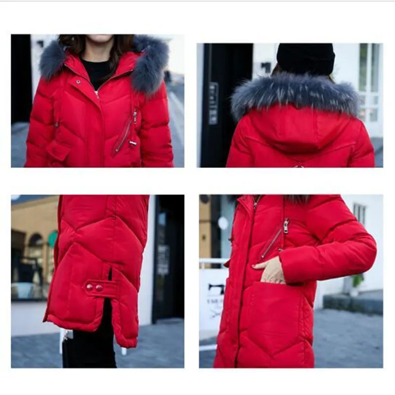 Femmes d'hiver manteau à capuche col de fourrure épaissir chaud longue veste femme vêtements d'extérieur parka dames chaqueta feminino 201201
