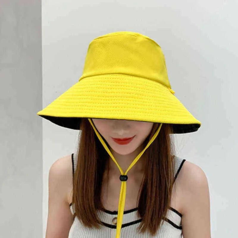 Chapéu de balde de feminina de protetor solidário duplo, capacete de pescador na moda Viagens selvagens praia Sunshade Proteção UV Big Brim Sun Hat G220301