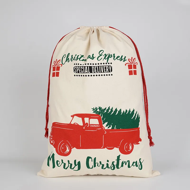 Sıcak Noel Hediye Çantaları Büyük Organik Ağır Tuval Çantası Santa Çuval Çekme Çantası Rendeer ile Noel Baba Çuval Çantaları Çocuklar İçin