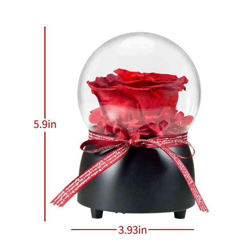 Geschenke für Frauen, automatisch rotierende konservierte Rosen-Spieluhr, ewige Blume in Glaskuppel, Valentinstag, Geburtstagsgeschenke für Hochzeitstag