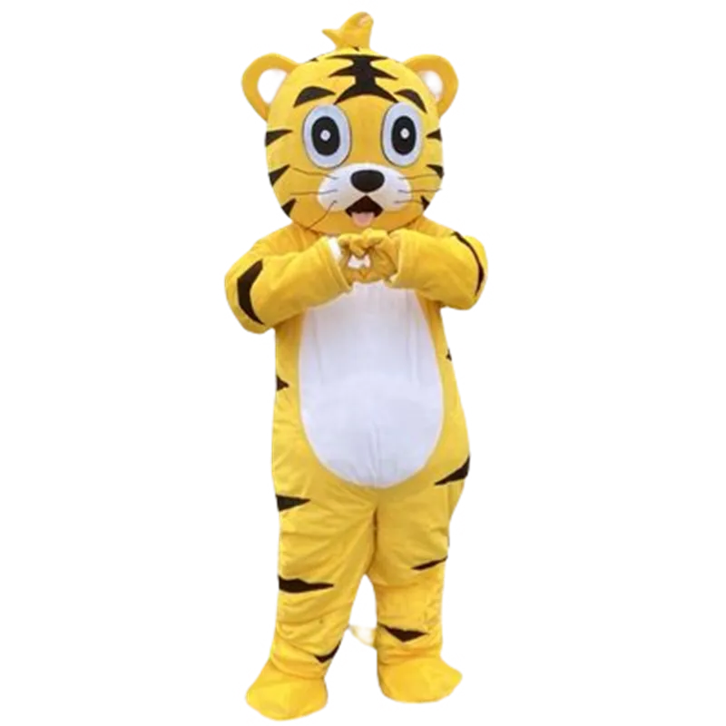 Maskottchen-Kostüme, gelbes Tiger-Maskottchen-Kostüm, neuartiges Tier-Cartoon-Kleid, einteilige Kleidung für Halloween, Weihnachten, Parade-Anzüge