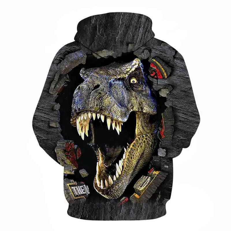 Spring and Autumn 2021 New Men's Women's Children's Funny Dinosaur Hoodie Long Sleeve 3d Printing Animal Sweatshirt Coat