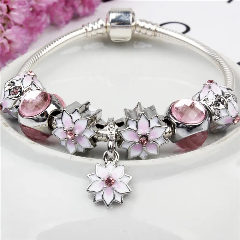 Goccia di olio fiore decorazione a mano accessori fai da te lega braccialetto di magnolia fata data festa braccialetti con ciondoli regalo di compleanno ragazza278e