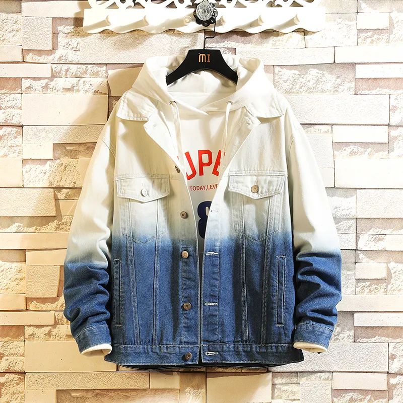 SingleRoad Mens Denim Jacket Gradient Harajuku Hip Hop Coat Japanese Streetwear Fashion Casual Grey Jeans 201105