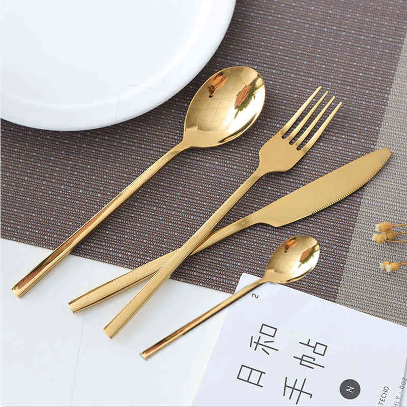 24 sztuk Złota Najwyższa Jakość Ze Stali Nierdzewnej Steak Nóż Fork Party Cutlery Set Gold Kinfe Widelleware 211228