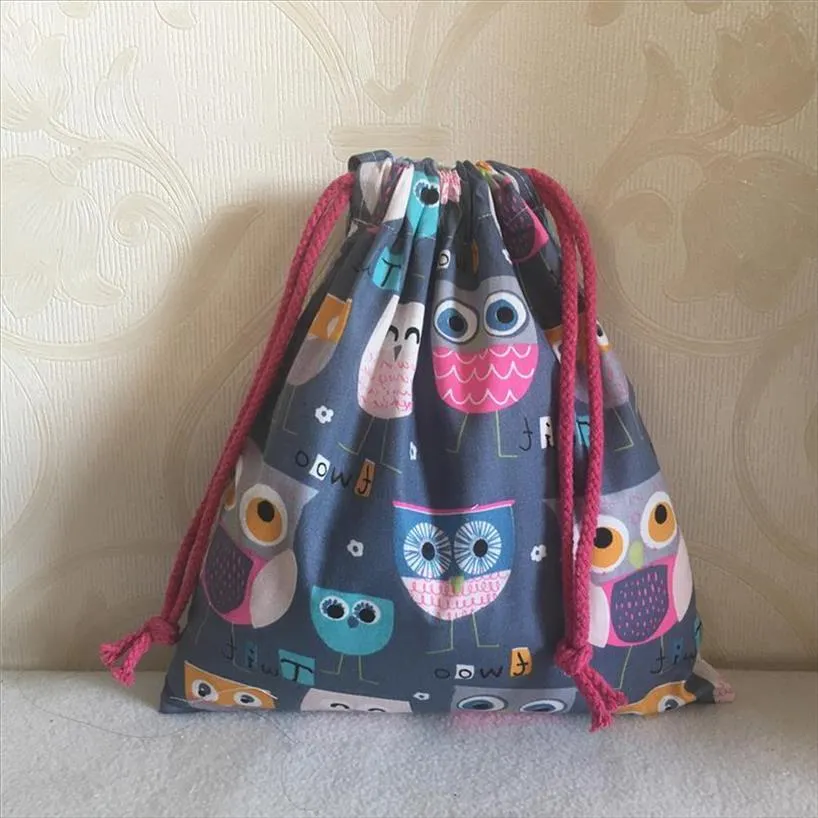 Yile Bag Fabric Twill Doel Pouch Cosmetisch Drawtring Geschenk Cotton Basis Party Handgemaakte Bagprint Cup Owls Gray Multi N630D RVEKF236J