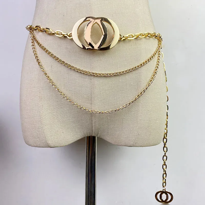 Classiche catene d'oro Cinture le donne Cintura di design di lusso Lettera Stilisti di moda Catena di vita Abito da donna Cintura in lega Cintura 222o