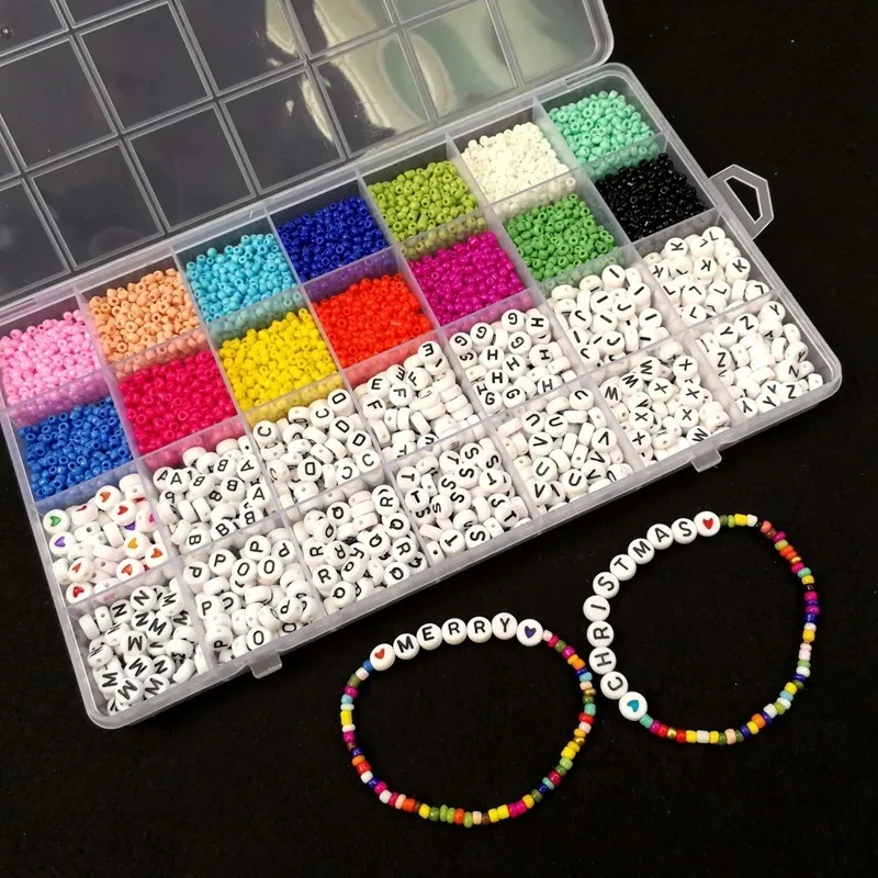 pärlor kit, 3mm glas frö pärlor, alfabet brevpärlor och hjärtformade pärlor för namn armband smycken gör och hantverk y200730