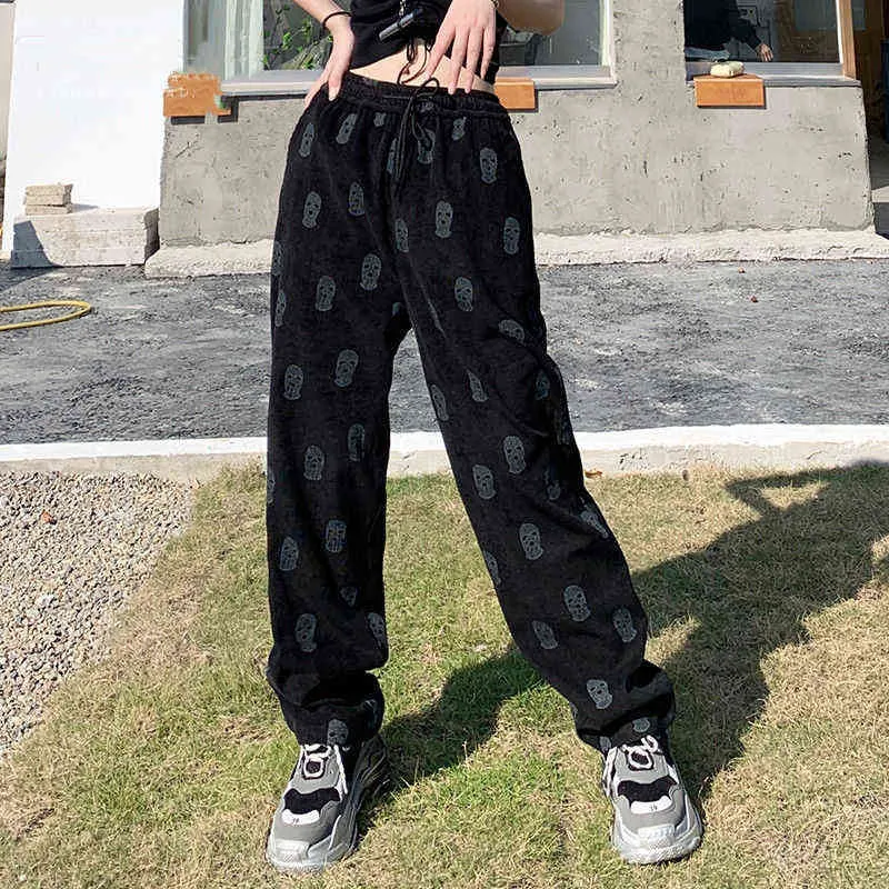 Corduroy pant's spring and summer thin retro casual learn sweat women plus size Harajuku woman 211216