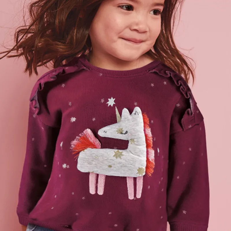 Atlama Metre Kızlar Yıldız Tişörtü Sonbahar Kış için Hayvan Aplike Sevimli Pamuk Çocuk Giyim Üst Çocuk Gömlek 220309