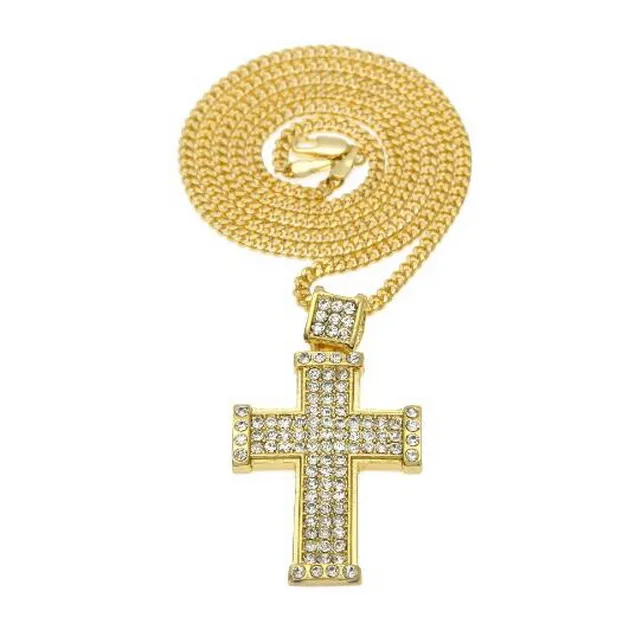 Europa US 18K Real Gold Galwal Diamond Trójwymiarowy krzyżowy Naszyjnik Hip-Hop Biżuter
