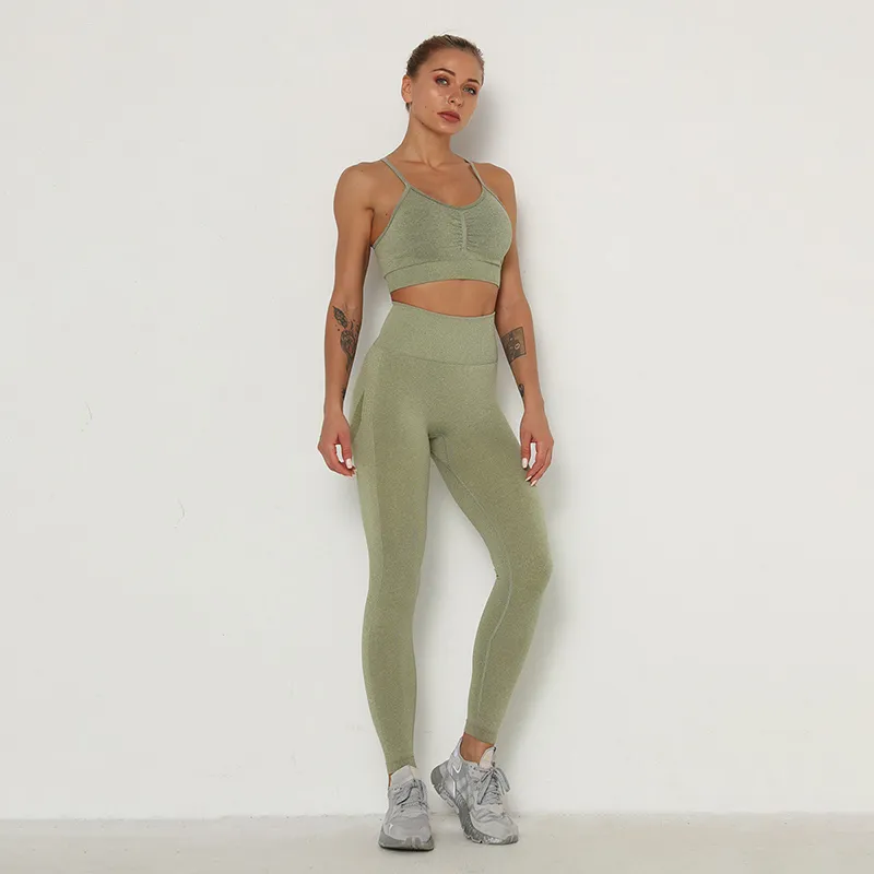 Kadın Dikişsiz Yoga Setleri 2 Parça Set Yüksek Bel Smor Smool Tayt Yastıklı Spor Bra Fitness Giyim Egzersizi Tracksuit7768599