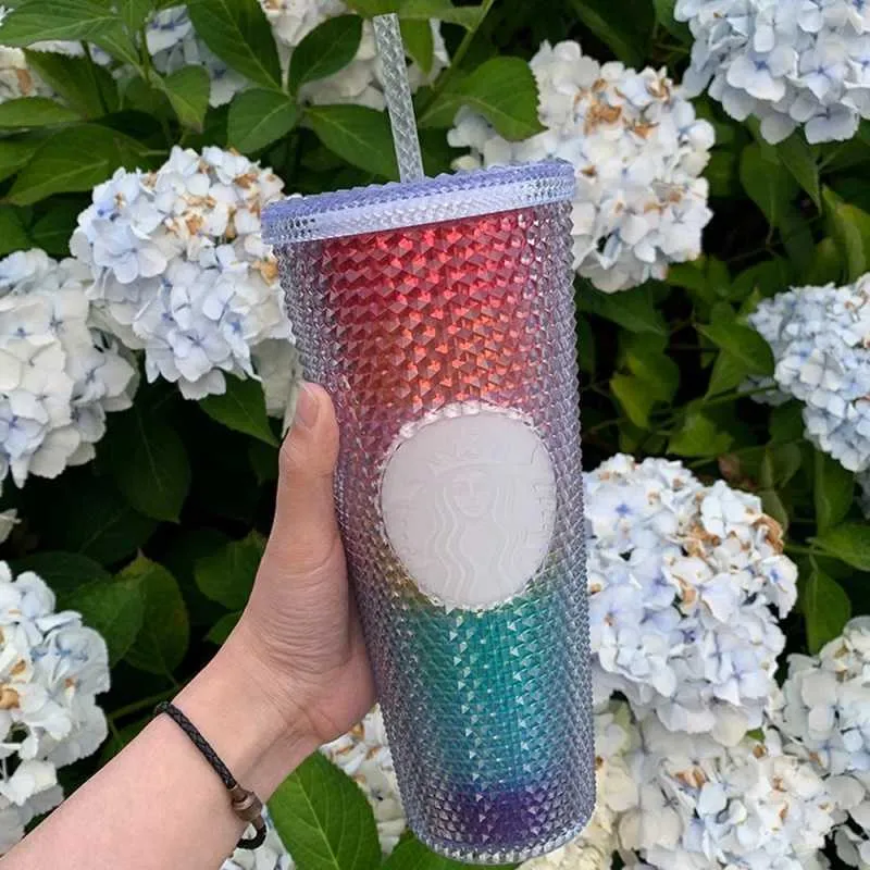 Limited tumbler straw cup goddess Diamond Studded Cup cold cupWater Bottle Mugs Straw Cup Rose red ins