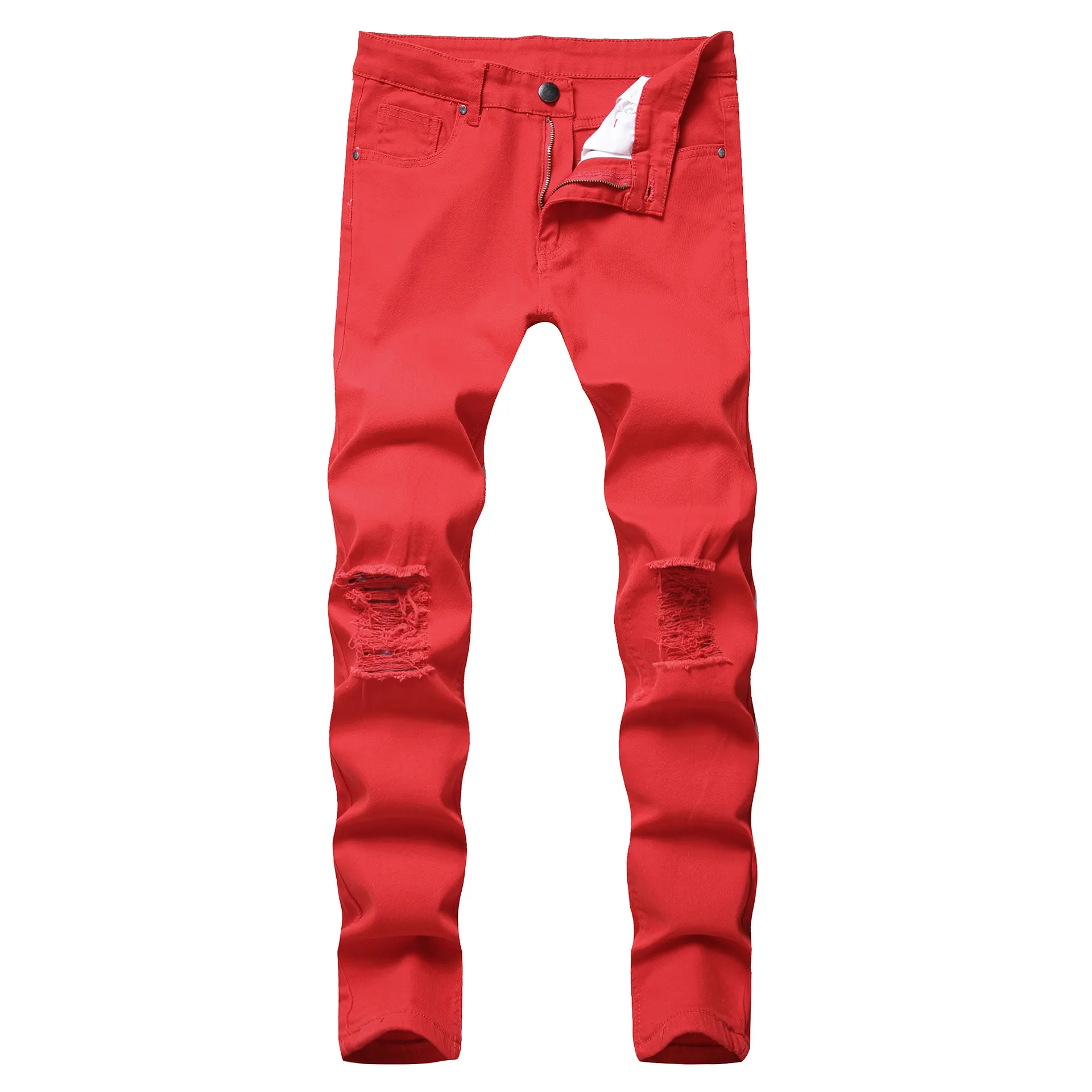 GODLIKEU, pantalones vaqueros blancos para hombre, rasgados, desgastados, negros, ajustados, con botones de Hip Hop, pantalones elásticos