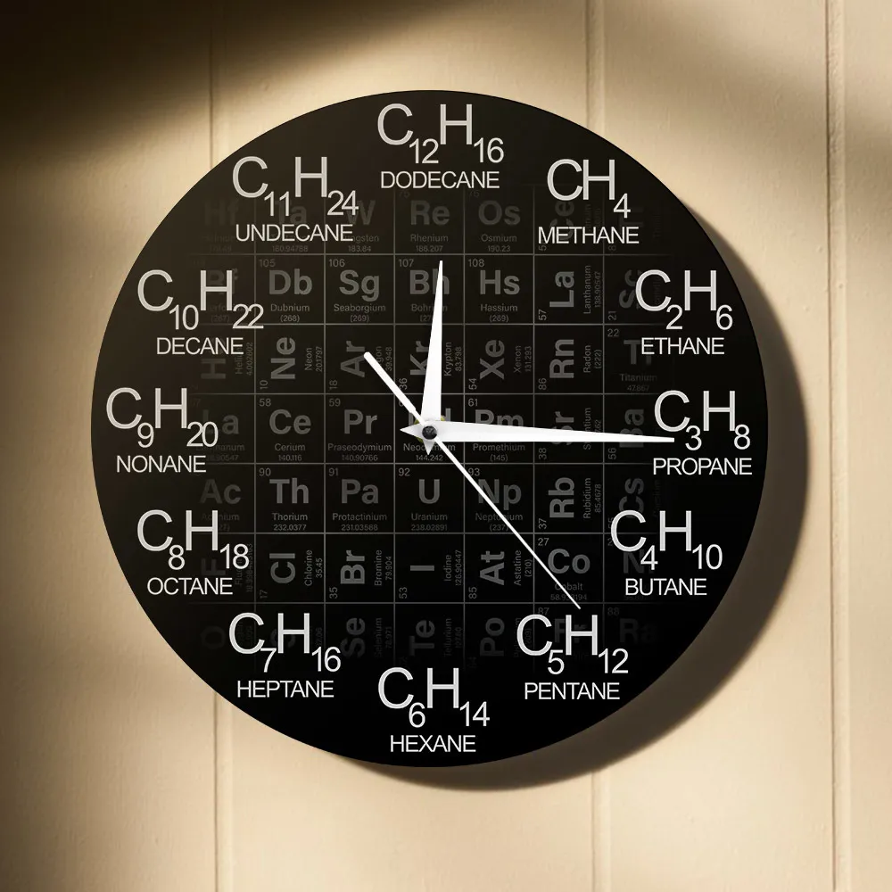 Tabela periódica de elementos Fórmulas químicas de relógio de parede Como números de tempo Relógio de parede ciência química Arte da parede decoração Y20017798412