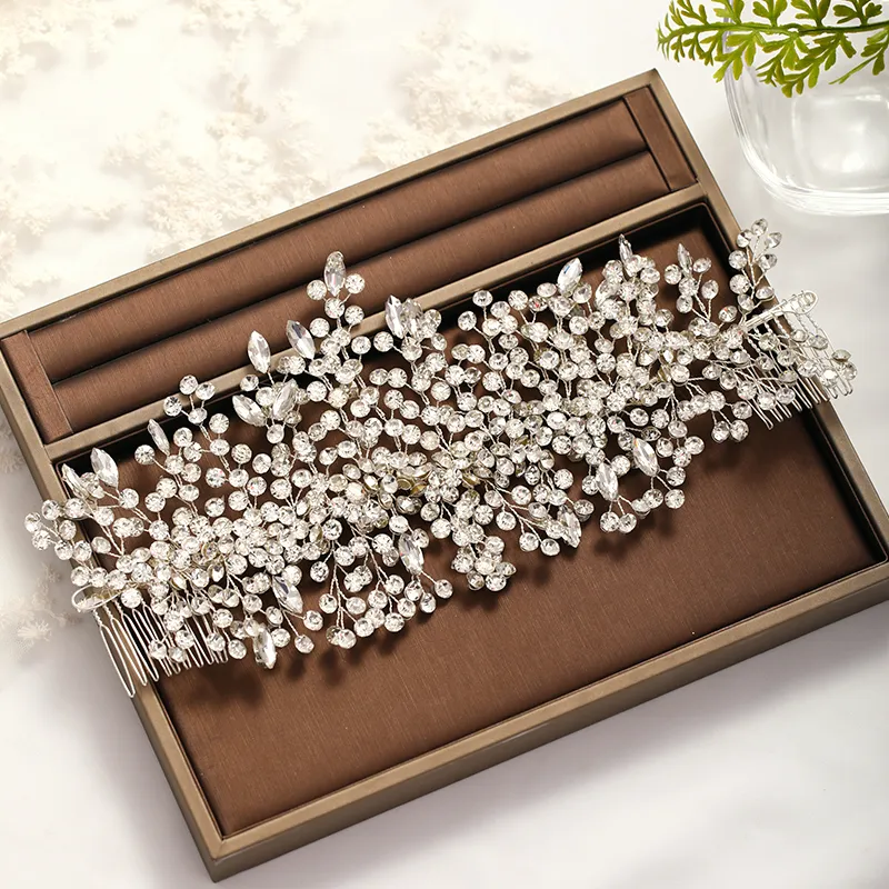 Modny ślub Tiara barokowy kryształowy nakrycie głowy srebrny kolor rhinestone włosy grzebień myska biżuteria do włosów ms akcesoria ślubne W01047108871