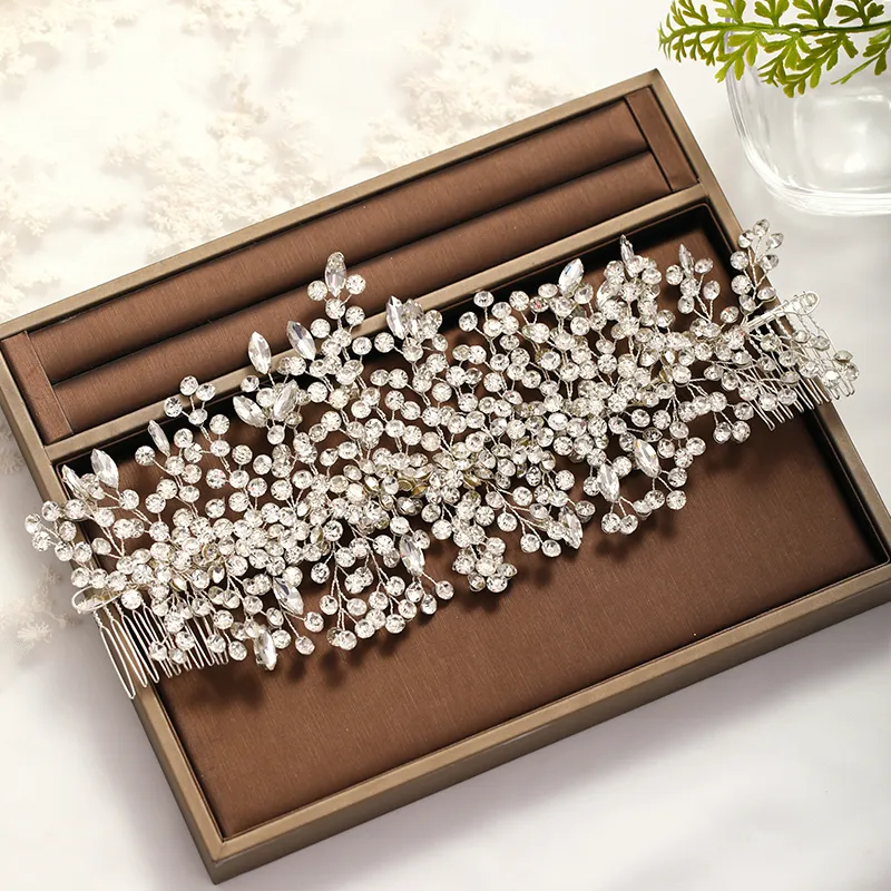Tendy Wedding Tiara Baroque Crystal Headress Silver Color Righestone Cair Peigt Bridal Hair Bijoux MS Accessoires de mariage W01043355994