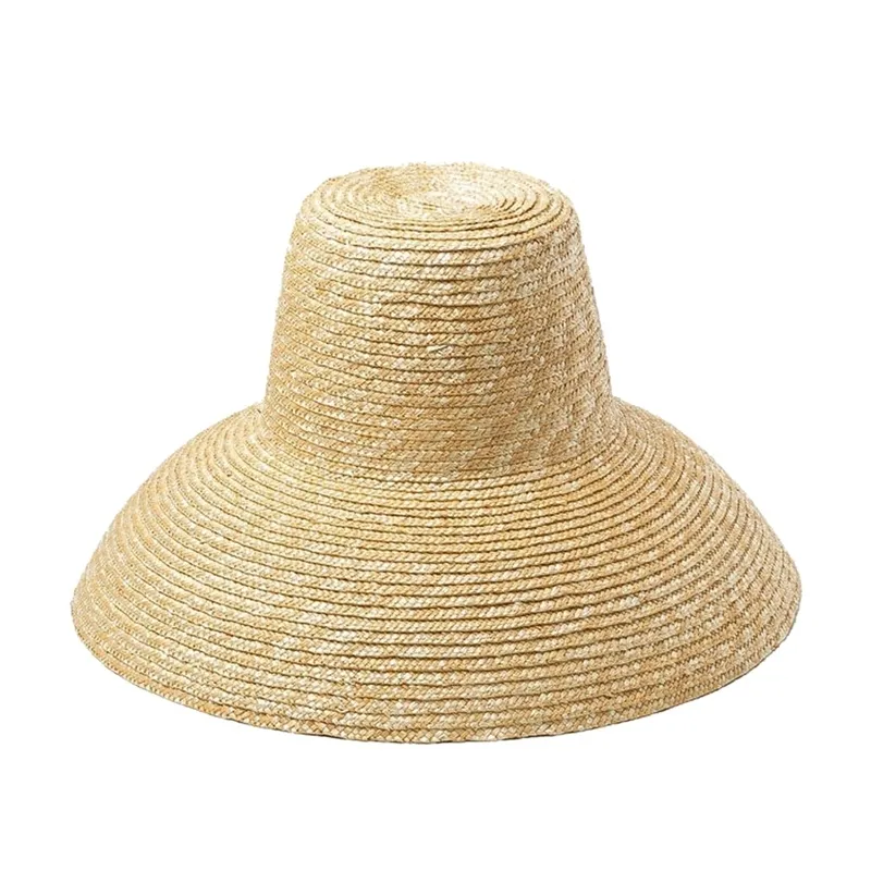 Nuevo-Popular Forma de lámpara Sol para mujeres Gran ala ancha Playa Alto Top Paja Protección UV Sombrero Y200602