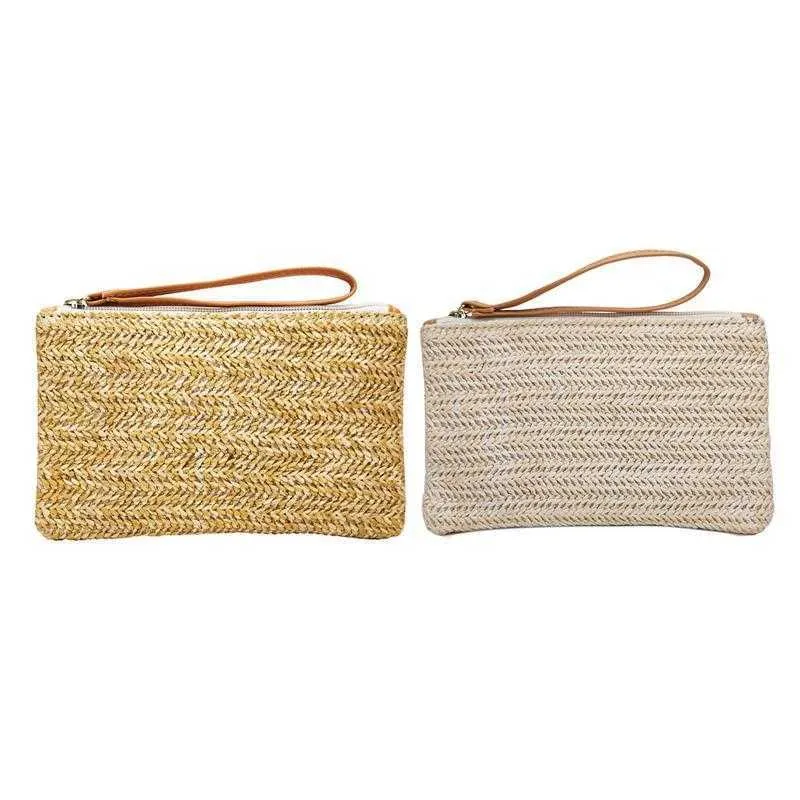 Purces Mini Straw Hand Coin Woven Purse Bag Weaving Clutch Bagsカジュアルサマービーチ携帯電話キーポケットポーチパック