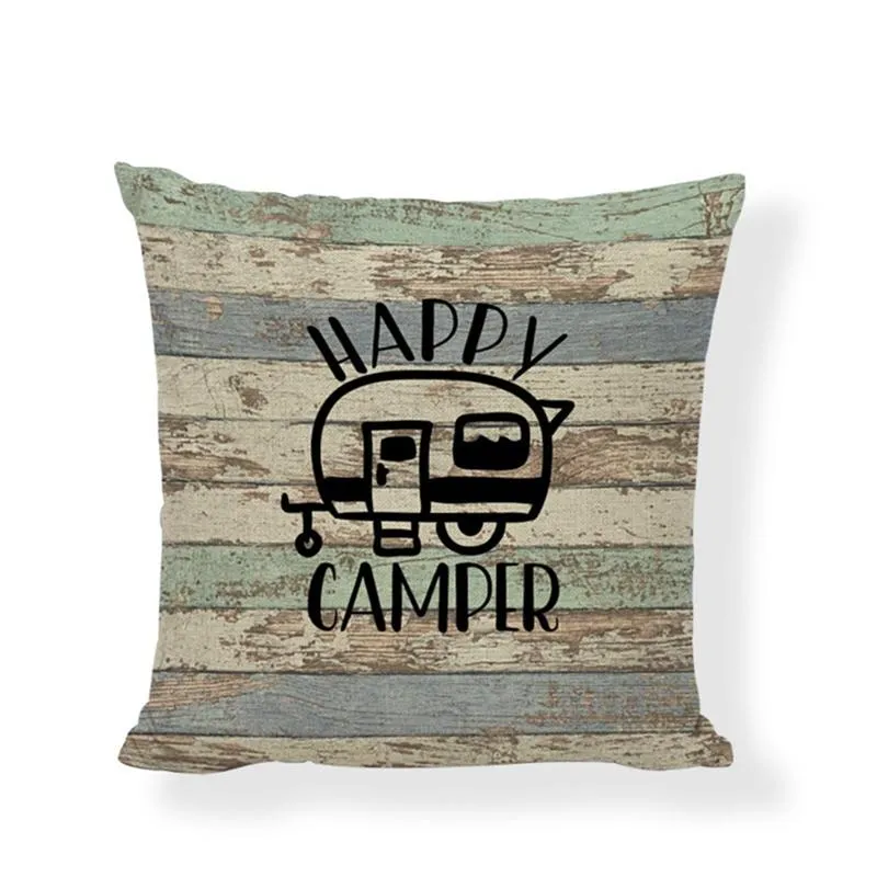 Чехол для автомобильной подушки для отдыхающих, хлопково-льняной чехол Happy Campers, наволочка для дивана, домашняя декоративная наволочка238Y