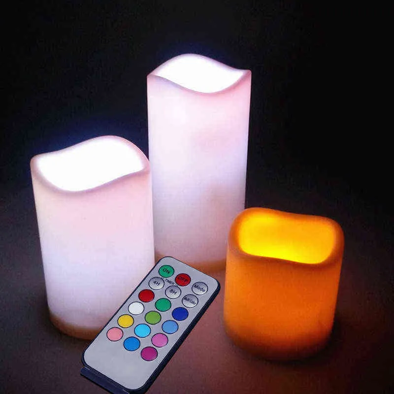 3stLED Flameless Candle Fake Candles 12 Färgglada förändring Remote Tea Light Candles Wedding Birthday Party Decoration