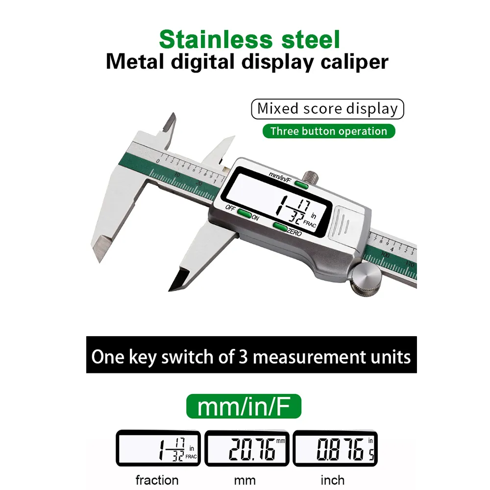 ZEAST Цифровой штангенциркуль из нержавеющей стали 150 мм 6 дюймов Преобразование дюймовых метрических фракций Разрешение 001 мм ЖК-дисплей с коробкой T20064882105
