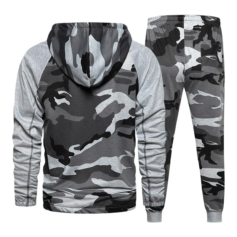 2 stycken sätter tracksuit män hooded sweatshirt + byxor pullover hoodie sportkläder kostym man kamouflage joggare vinter sätter kläder 201123