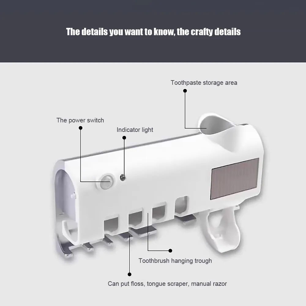 Automatisk tandkräm Squeezer Dispenser Antibacteria Ultraviolet tandborstehållare Sterailizer Badrumstillbehör Solenergi T283Z