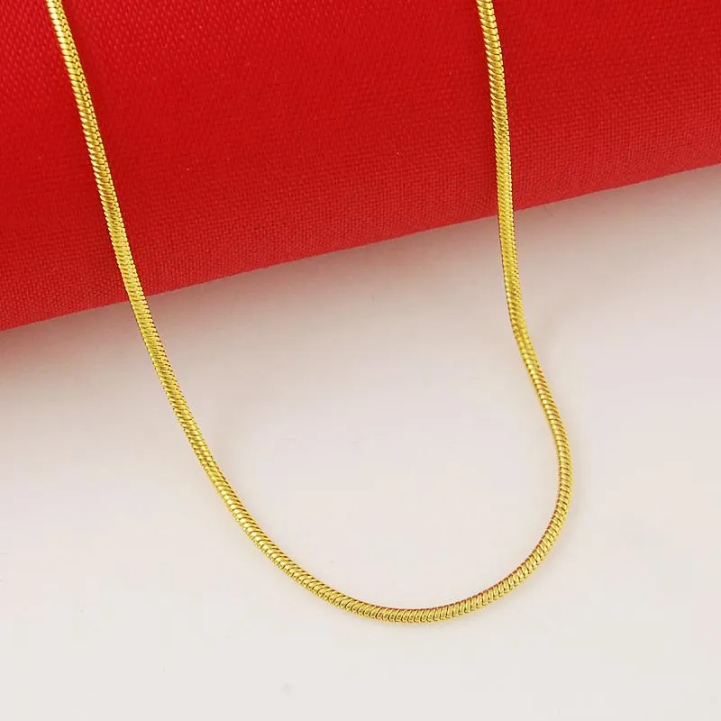 Pendant Necklaces 1 2mm 24K Pure Gold Color Chains Necklace Snake Chain For Men Women Luxury Wedding Jewelry High Quality1308t