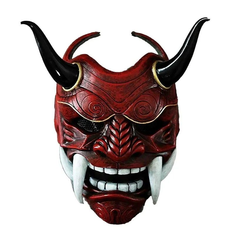 Взрослые унисекс Хэллоуин маски для лица японский Хання Демон Они Самурай Но Кабуки Праджна Дьявол Маска Латексные маски для вечеринок 220303