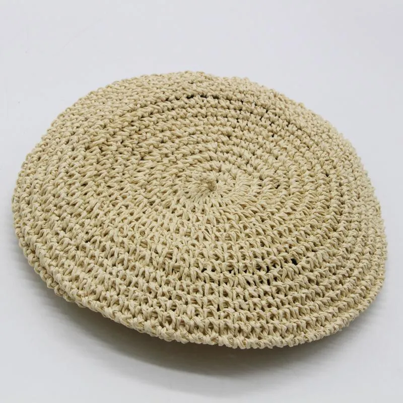 Berets moda designer crochê mulheres papel palha boina primavera verão chapéu gota 2021 ll1805941275b