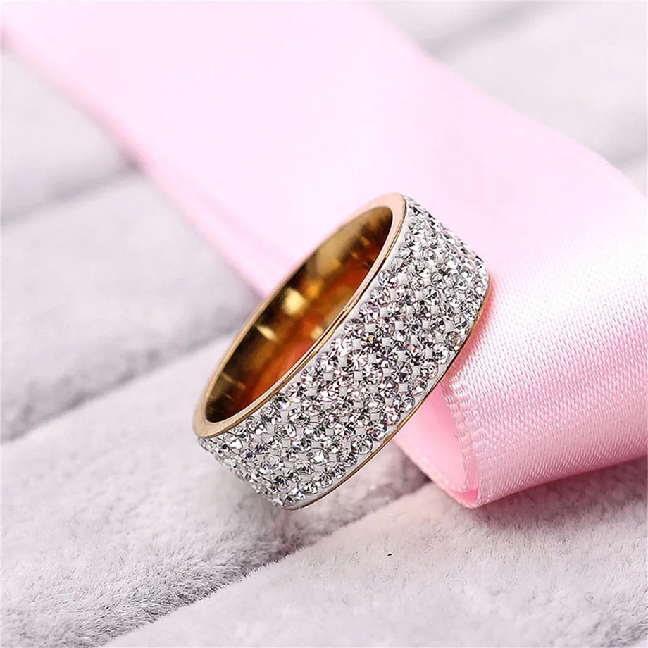 whole Hop Ice Out Bling Full Rhinestone Womens Ring Gold Color Stainless Steel Rings for Men Women Fashion Jewelry Anel5956769