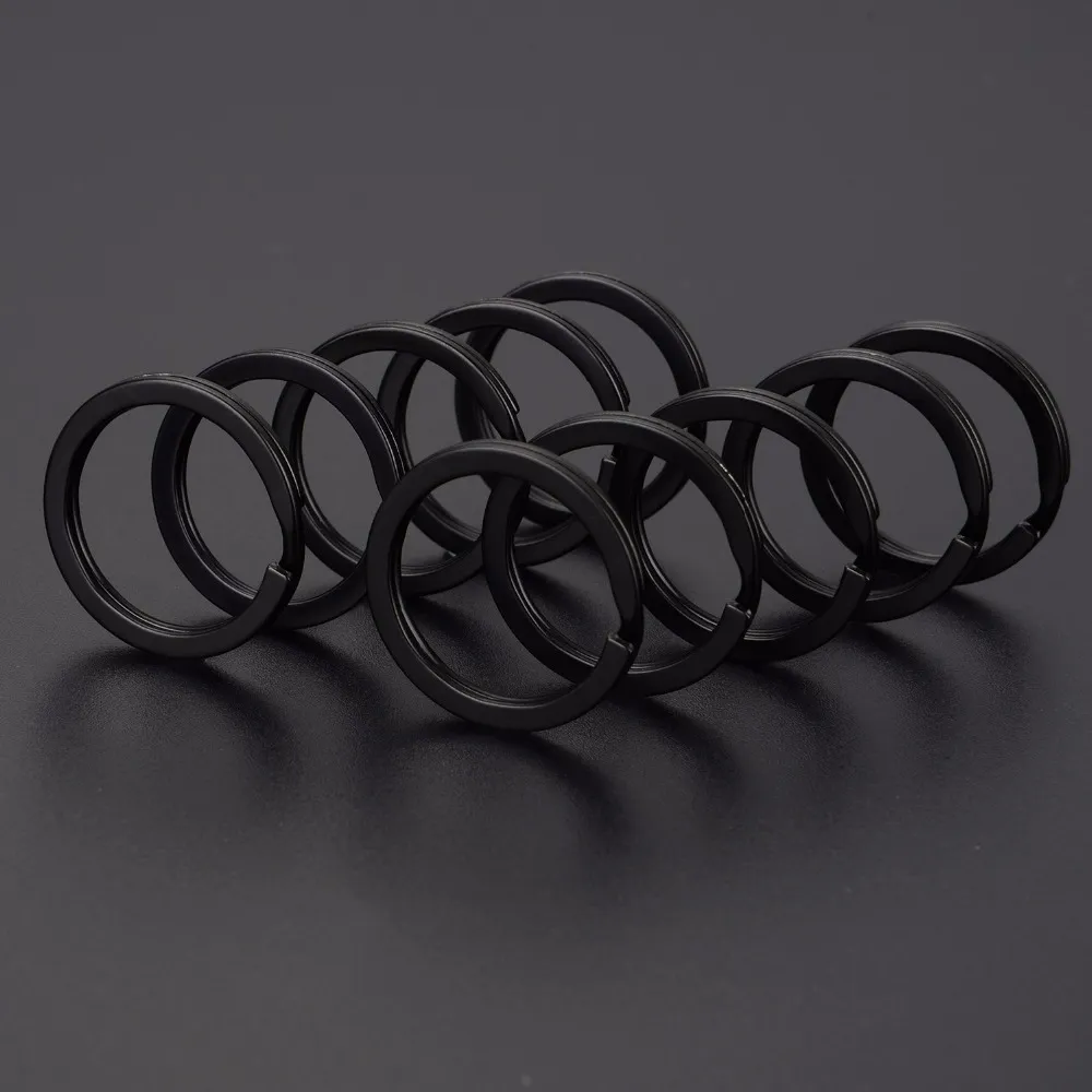 100 peças chaveiros de metal anéis divididos chaveiros planos preto prata 25mm 32mm4036012