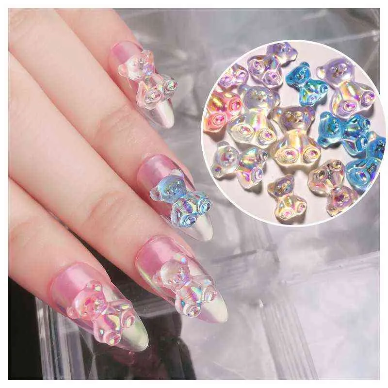 Pregos Falsos 6/10 / 3D Cartoon Cristal Urso Nail Art Rhinestone Acessórios Gems Manicure Candy Color Decorações 220225