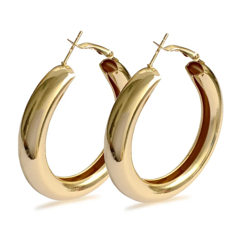 Women Circular Tube Hoop örhängen 18K Real Gold Plated Elegant STOR STORIT Fashion Costume Jewelry Trendy Big Earrings2927