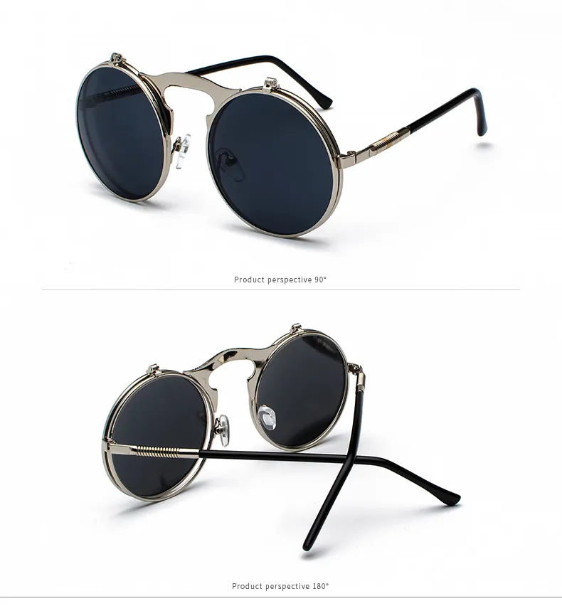 Steampunk lunettes De soleil rondes femmes hommes métal Vintage Flip circulaire Double lentille lunettes De soleil Style cercle nuances Gafas Oculos De S275r