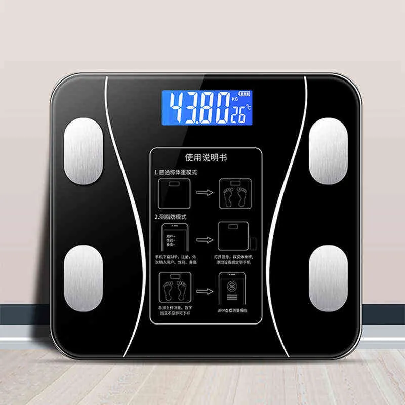 Hem Smart El Kropp Fett Skala Vikt Skal Vikt Vatten BMI Mätning Badrumsvågar Bluetooth Fitness Analyzer H1229