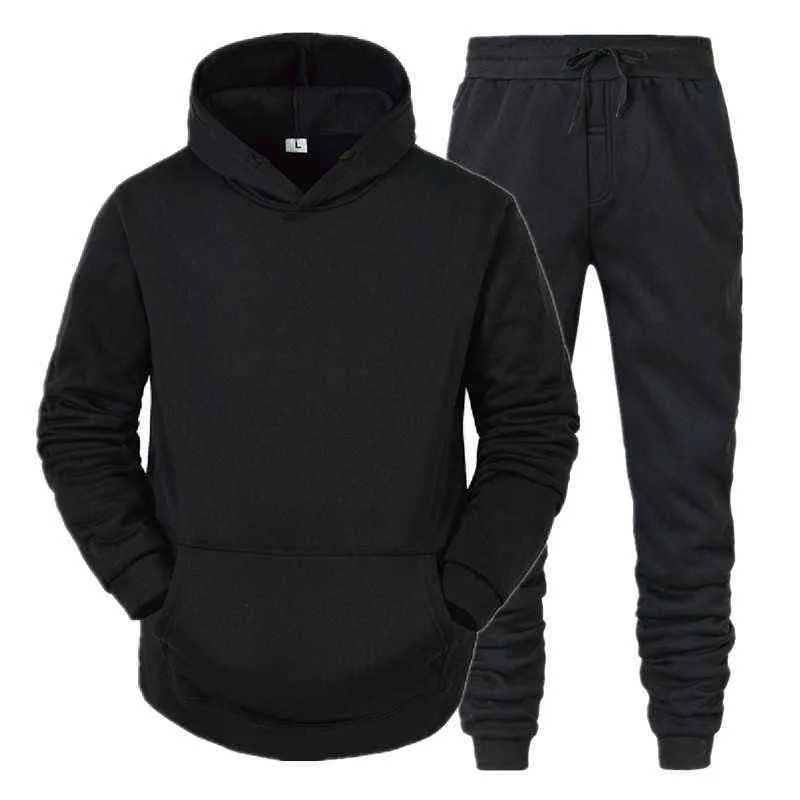 Hommes à capuche costume hommes vêtements de sport survêtements automne hiver hommes deux pièces ensembles surdimensionné à capuche Streetwear tenues 211222