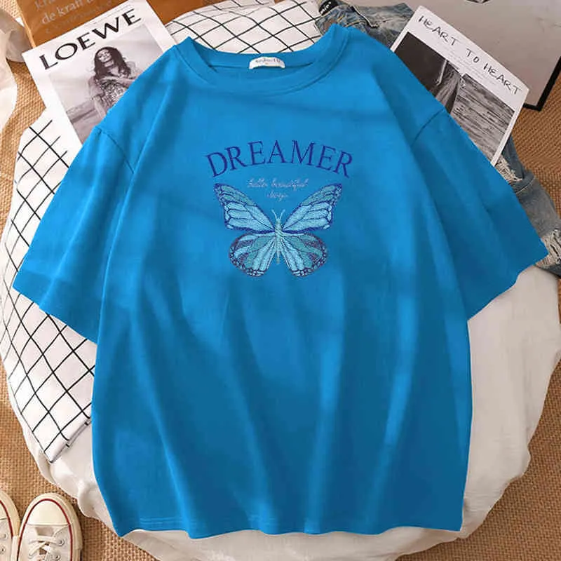 Ice Green Butterfly Printing Men T-shirts Casual O-Neck Tees Hip Hop Oversize T Shirts Harajuku Round Neck Tshirts Male Y220214