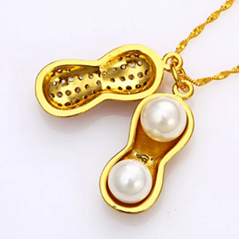 Chaîne à pendentif en forme d'arachide pour femmes, or jaune 18 carats, bijoux tendance, cadeau 267w