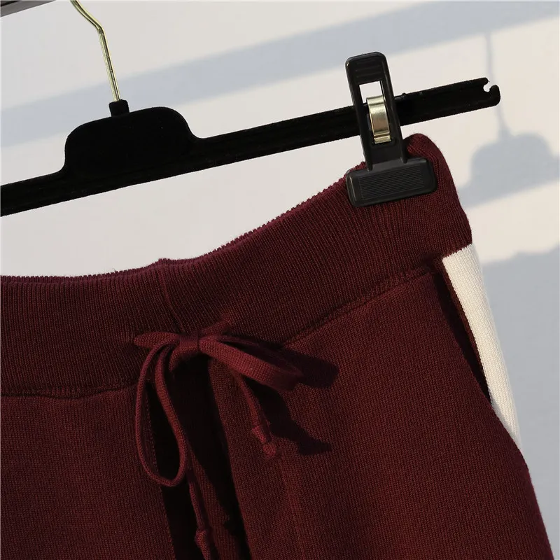 Mulher Camisola Suits Knit Casual Tracksuits Crewneck Pullovers + Calças elásticas de cordilhões Elastic Sets Sets Feminino Roupas 800E 60 T200702