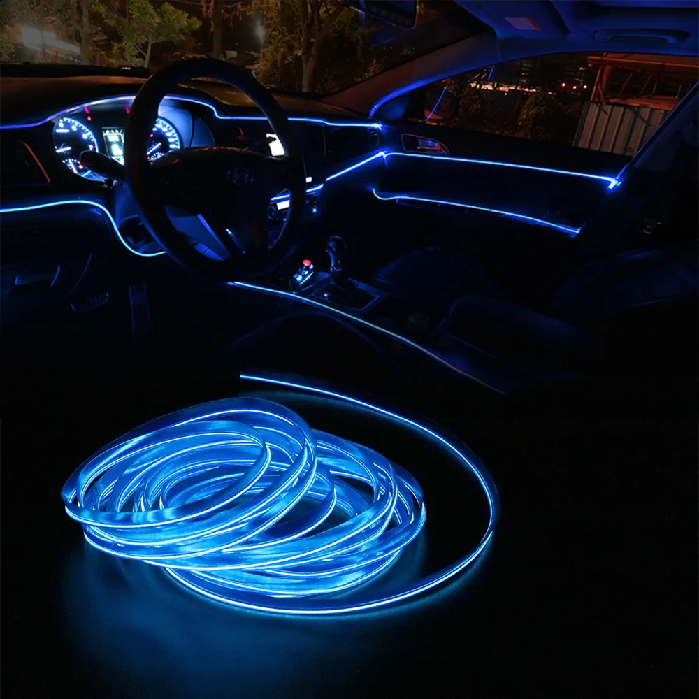 5M Auto-Atmosphäre Dekorative Lampe Flexibles Neonlicht DIY Draht Seil Rohr Linie Auto LED Streifen El Auto Innenbeleuchtung